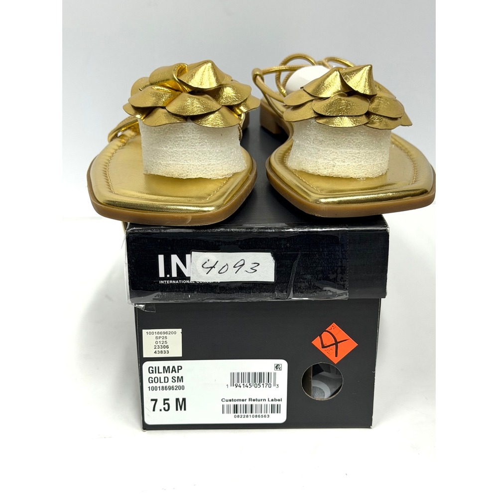 I.N.C Gilmap Gold Flower Flat Sandal Strappy Lace Up Size 7.5M NWT/BOX